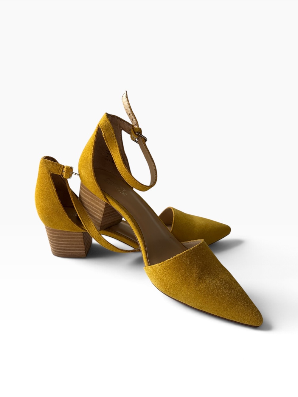 Market & Spruce Pointed-Toe Ankle Strap Block Heels in Mustard